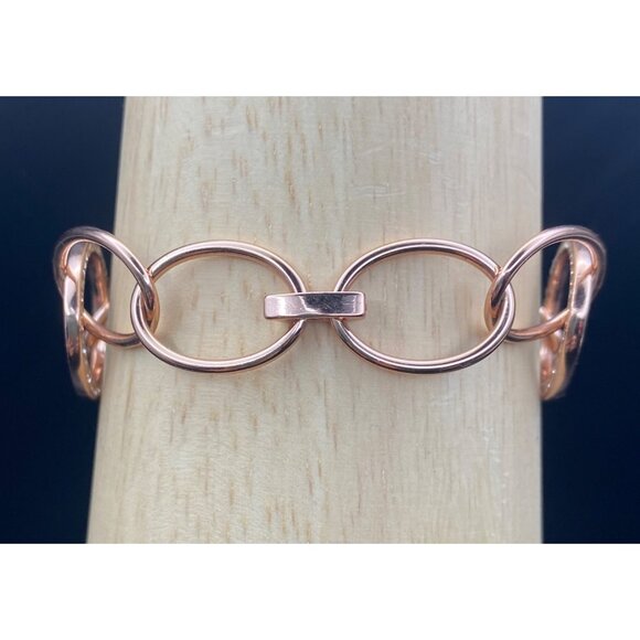 Signed Ralph Lauren Bracelet Rose Gold Tone Rhinestone Link Oval Chain 7.25" - Picture 6 of 6